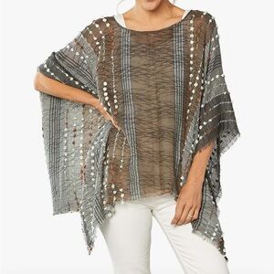 Demdaco Womens Textured Stripe Poncho Shawl One Size Fits Most Multicolor